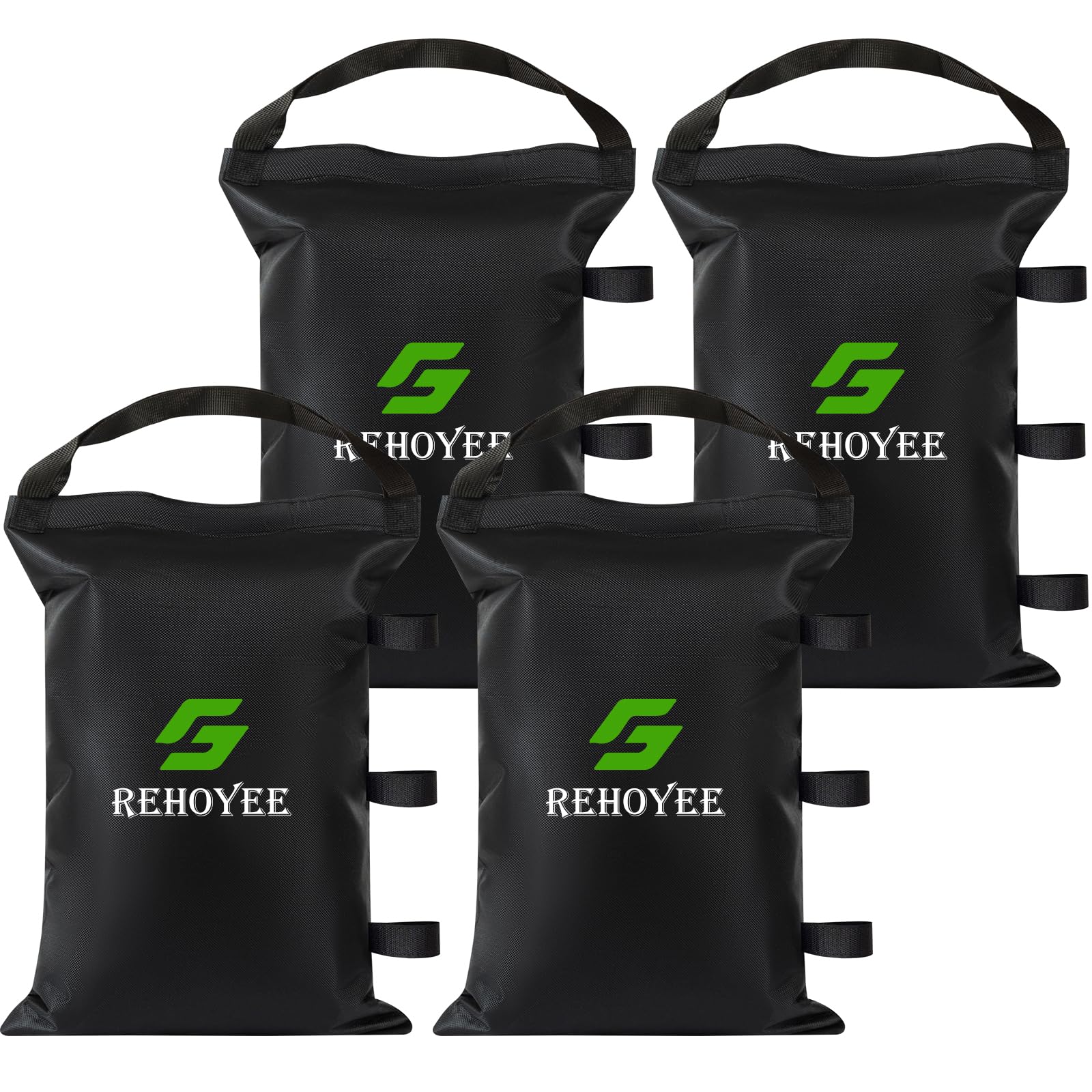 REHOYEE front view of four black sand bags showing sturdy construction and protection