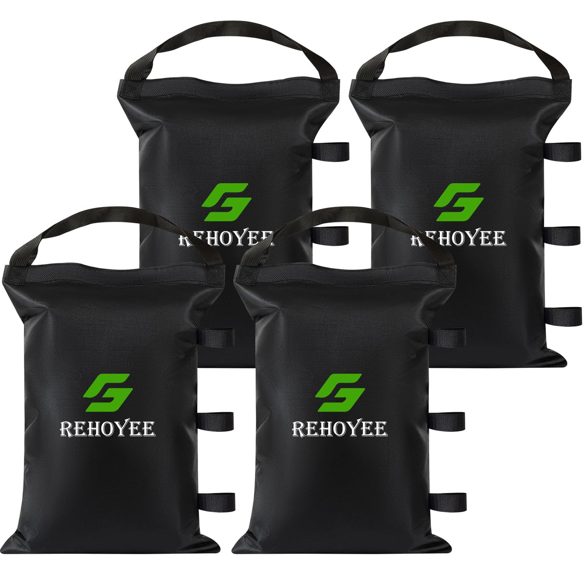 REHOYEE front view of four black sand bags showing sturdy construction and protection