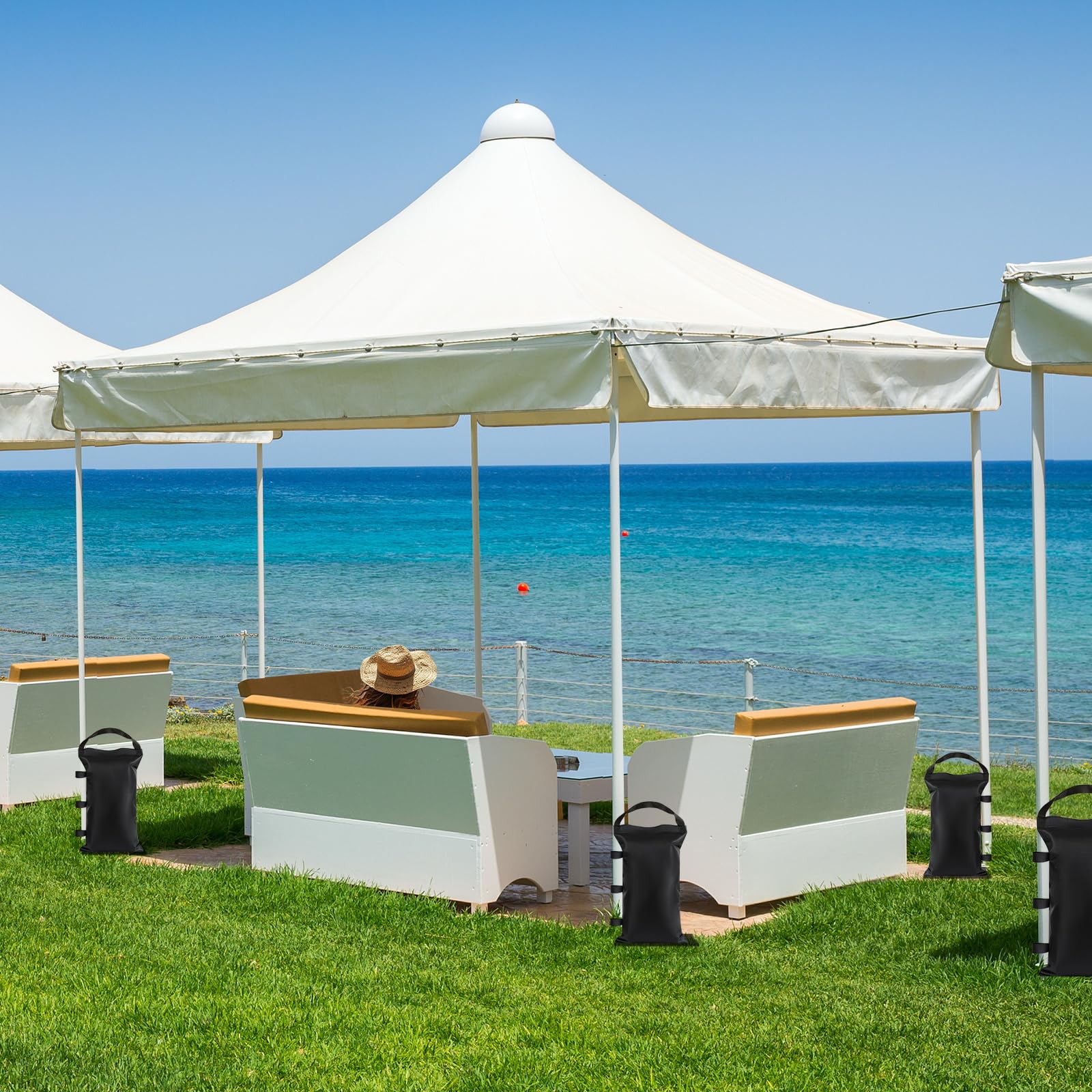 REHOYEE lifestyle image under gazebo showing anchored tent stability