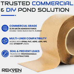 REKVEN application demo on EPDM liner showing simple peel-and-press benefit