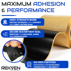 REKVEN close-up butyl texture demonstrating thick adhesive for durable sealing