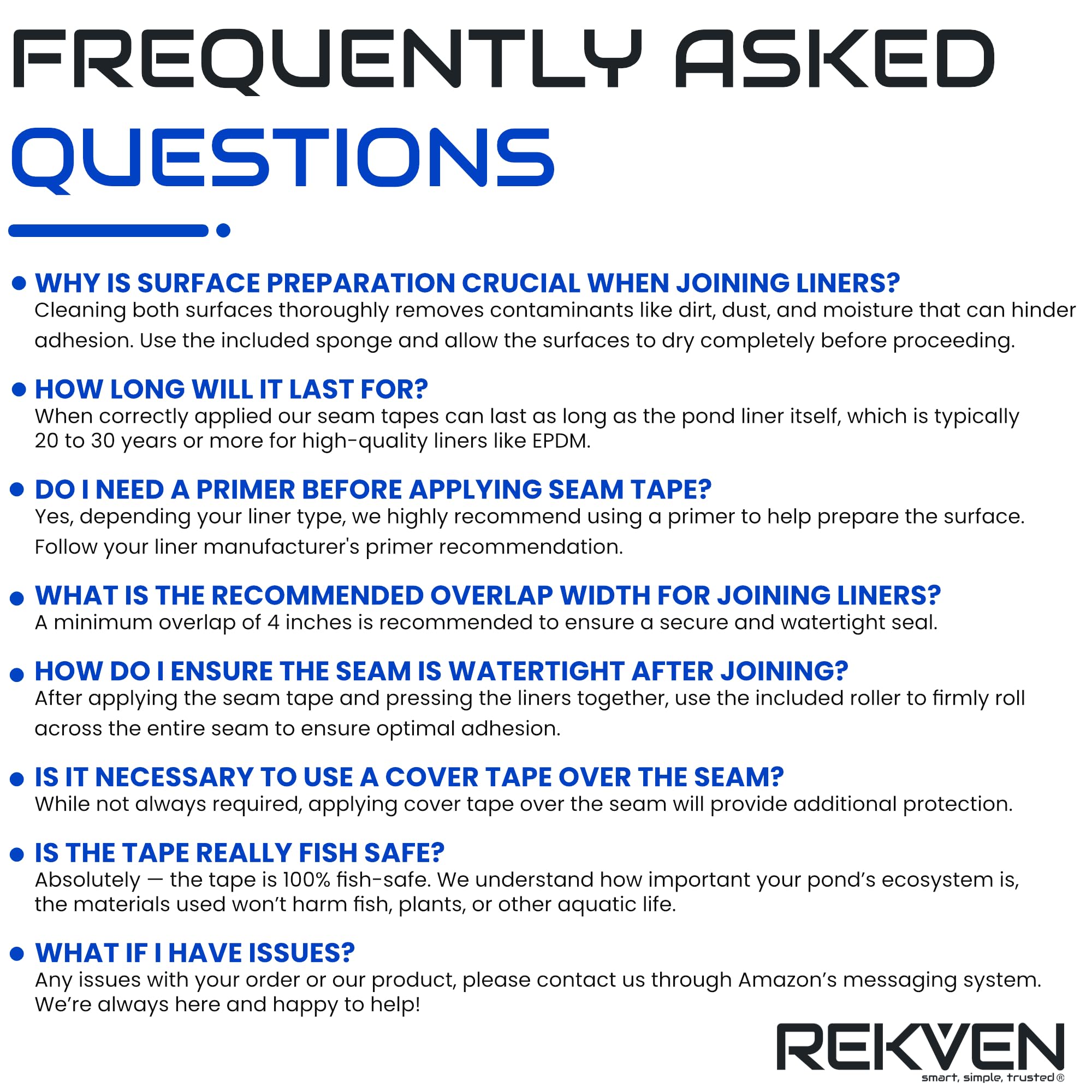 REKVEN lifestyle pond repair setting showing fast DIY seam maintenance
