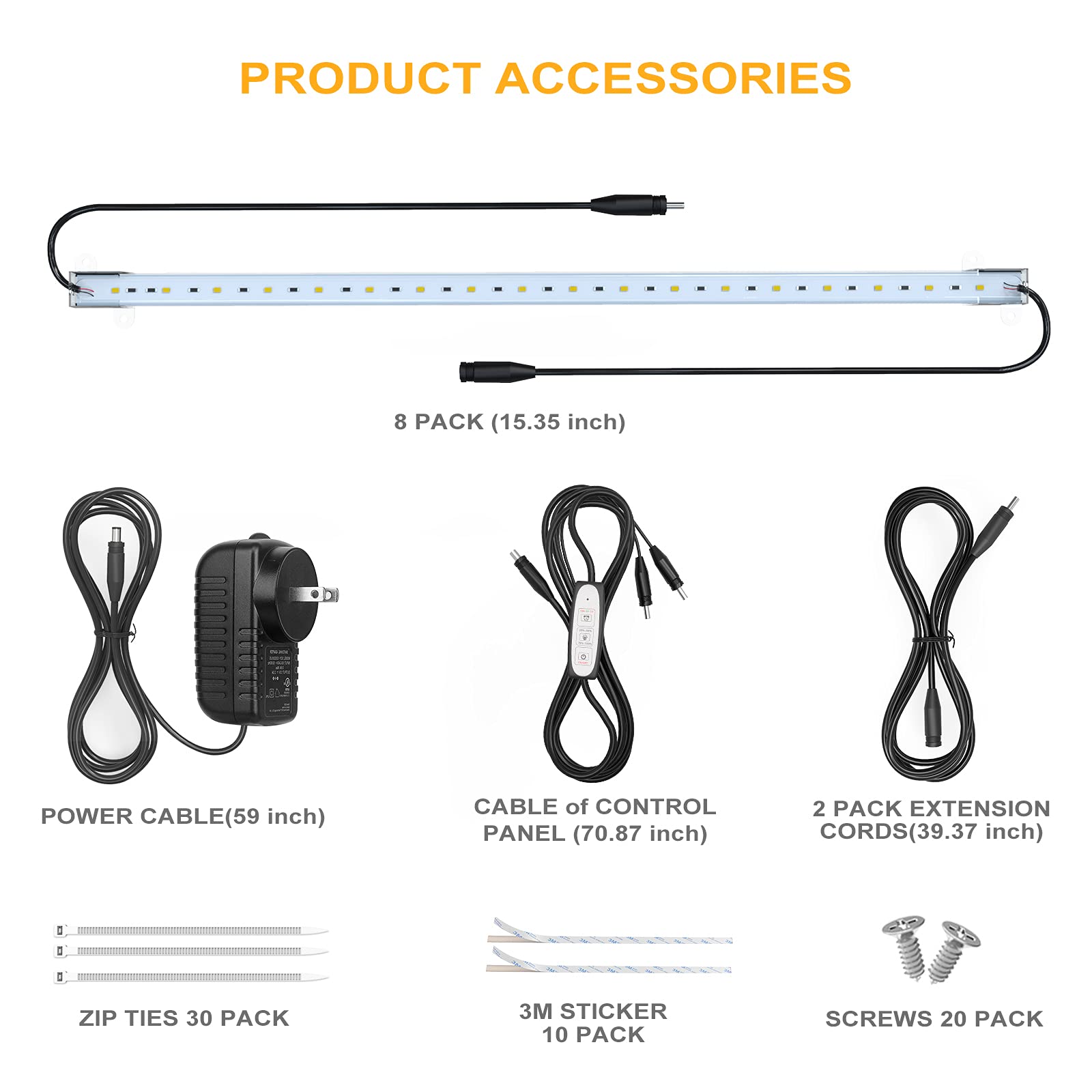 Relassy accessories layout with screws ties and cords for easy install benefit