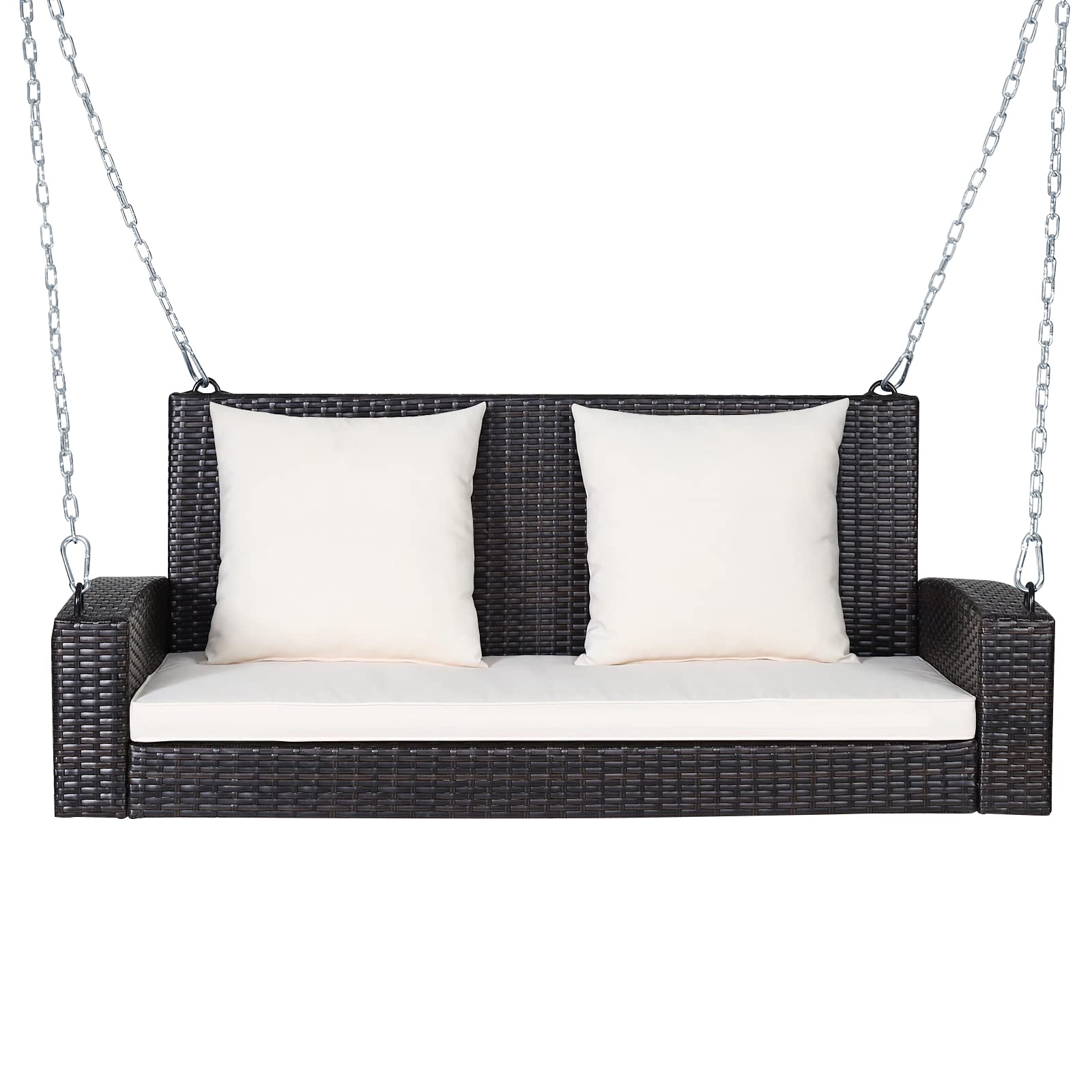 RELAX4LIFE front view of two-seat porch swing showing comfortable cushions