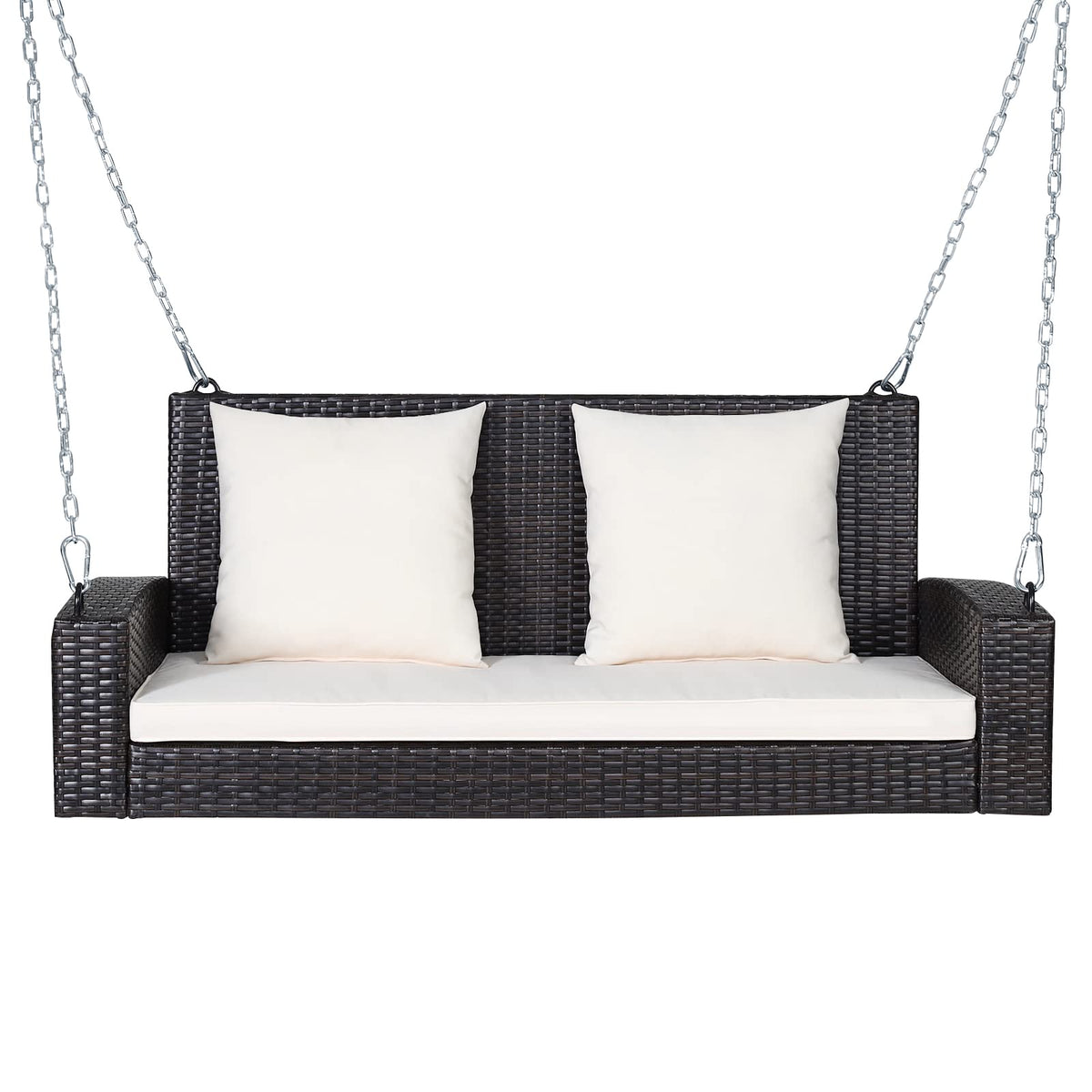 RELAX4LIFE front view of two-seat porch swing showing comfortable cushions