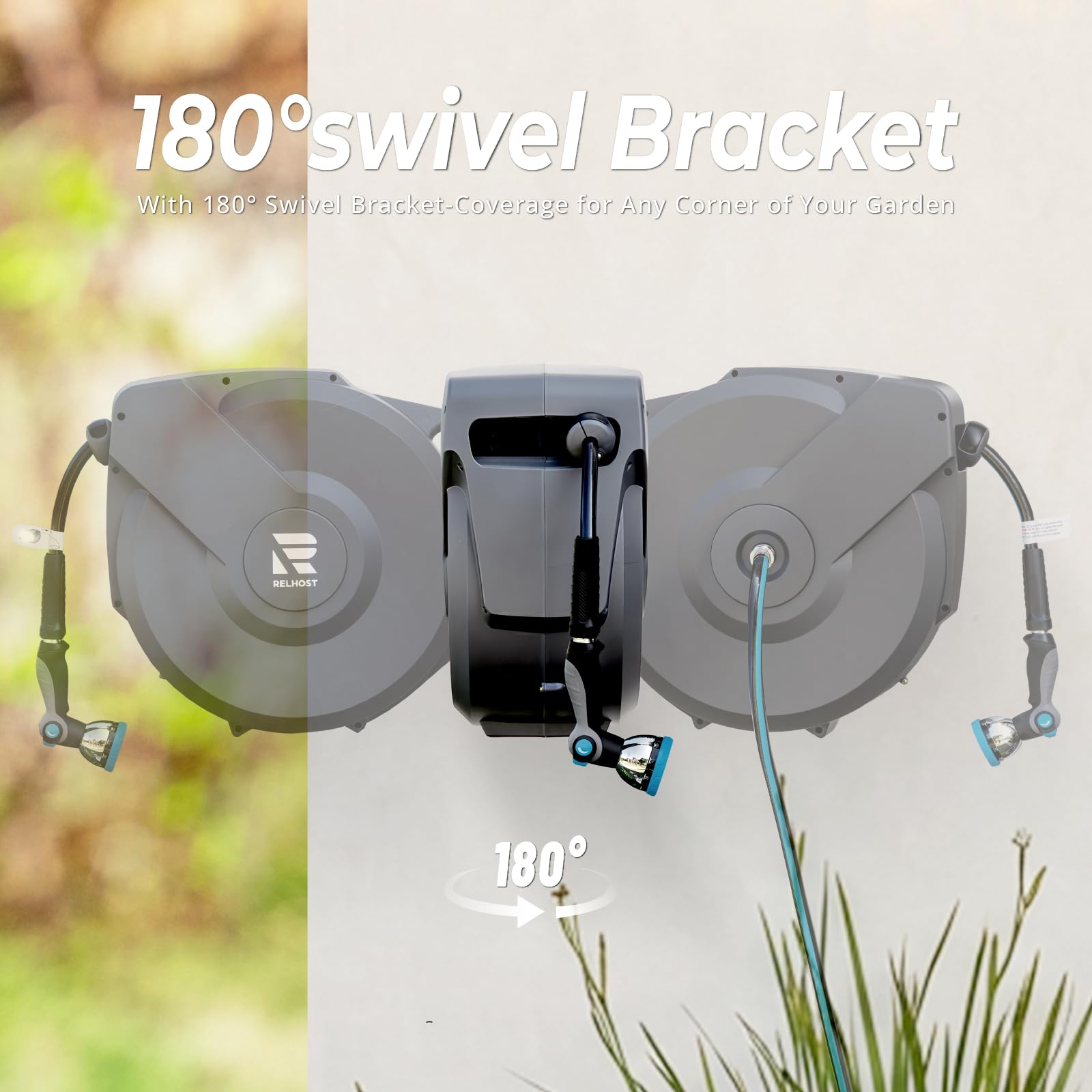 Relhost side view of 180° swivel bracket enabling flexible reach around corners