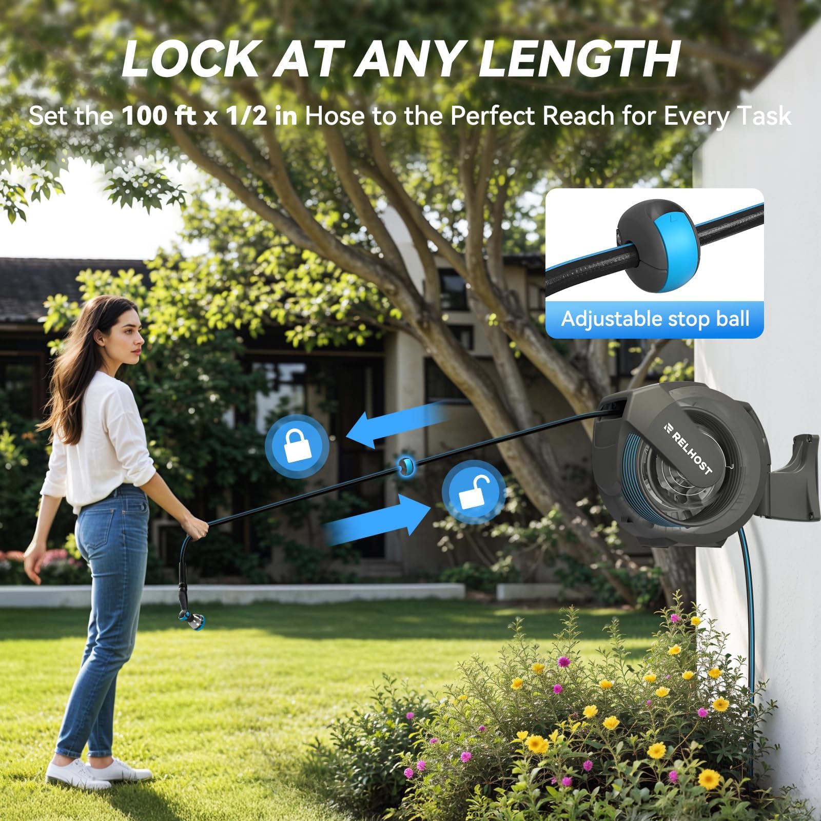 Relhost next to garden tools showing size comparison and space-saving design