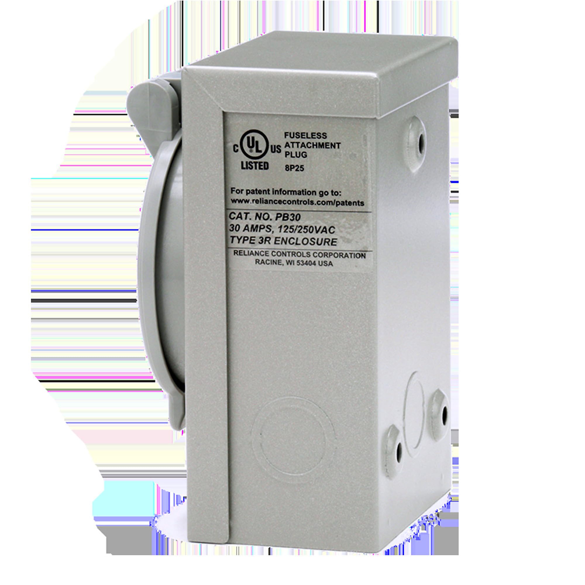 Reliance Controls PB50 close-up of spring-loaded inlet cap keeping moisture out for weather protection