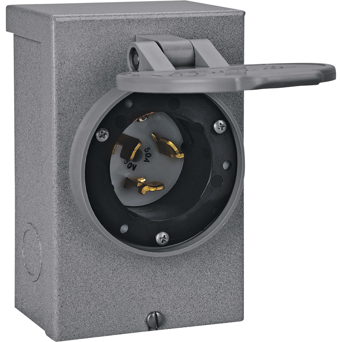 Reliance Controls PB50 front panel showing inlet and protective cap for secure outdoor hookup