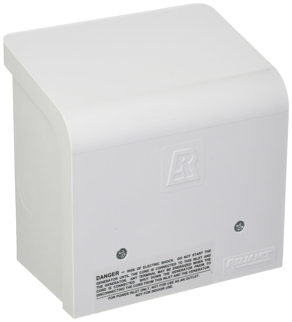 Reliance Controls PBN30 front inlet view showing weatherproof cap and safe outdoor connection