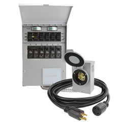 Reliance Controls Pro/Tran-2 installed next to home load center with generator cable connected, illustrating safe backup power