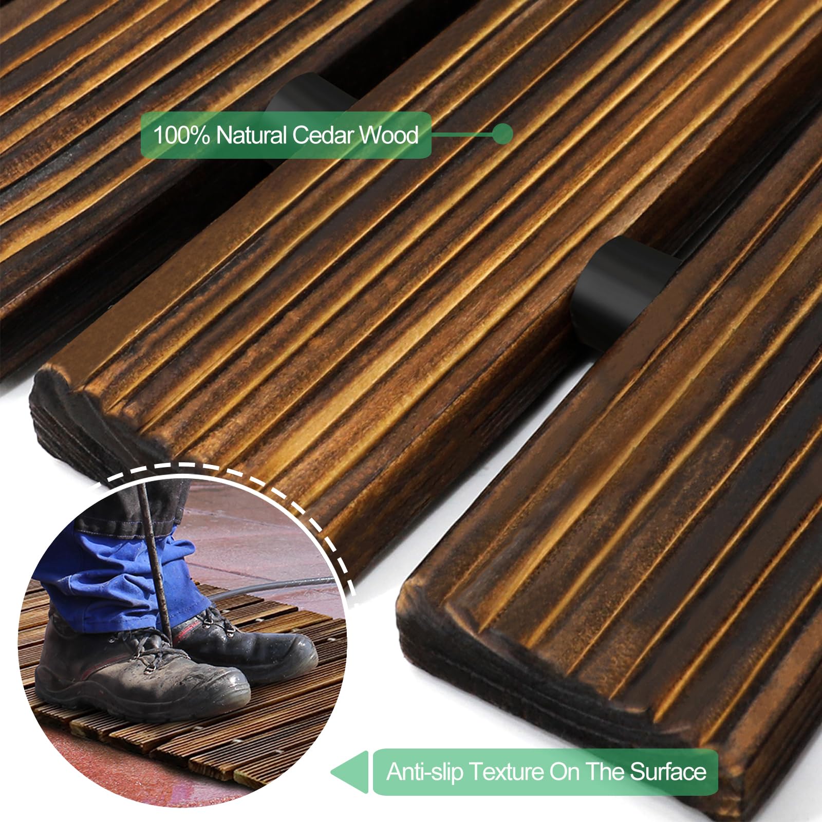 RELIANCER ground stake inserted beside plank showing secure anchoring advantage