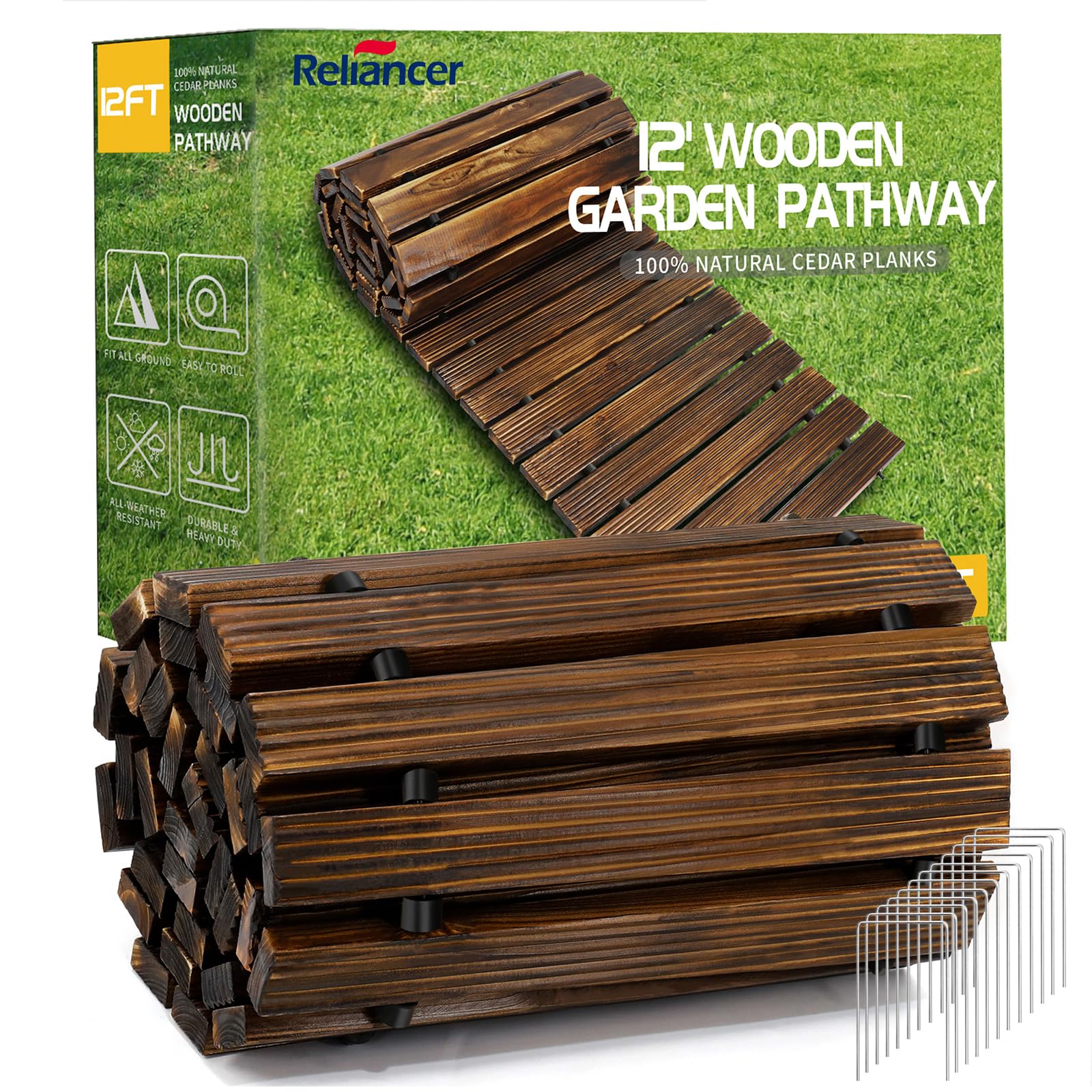 RELIANCER front view of full unrolled pathway showing natural cedar finish and curb appeal