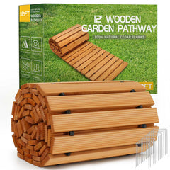 RELIANCER front view of unrolled cedar pathway showing instant walkway benefit