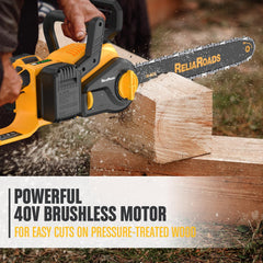 ReliaRoads saw cutting a branch outdoors demonstrating efficient pruning capability