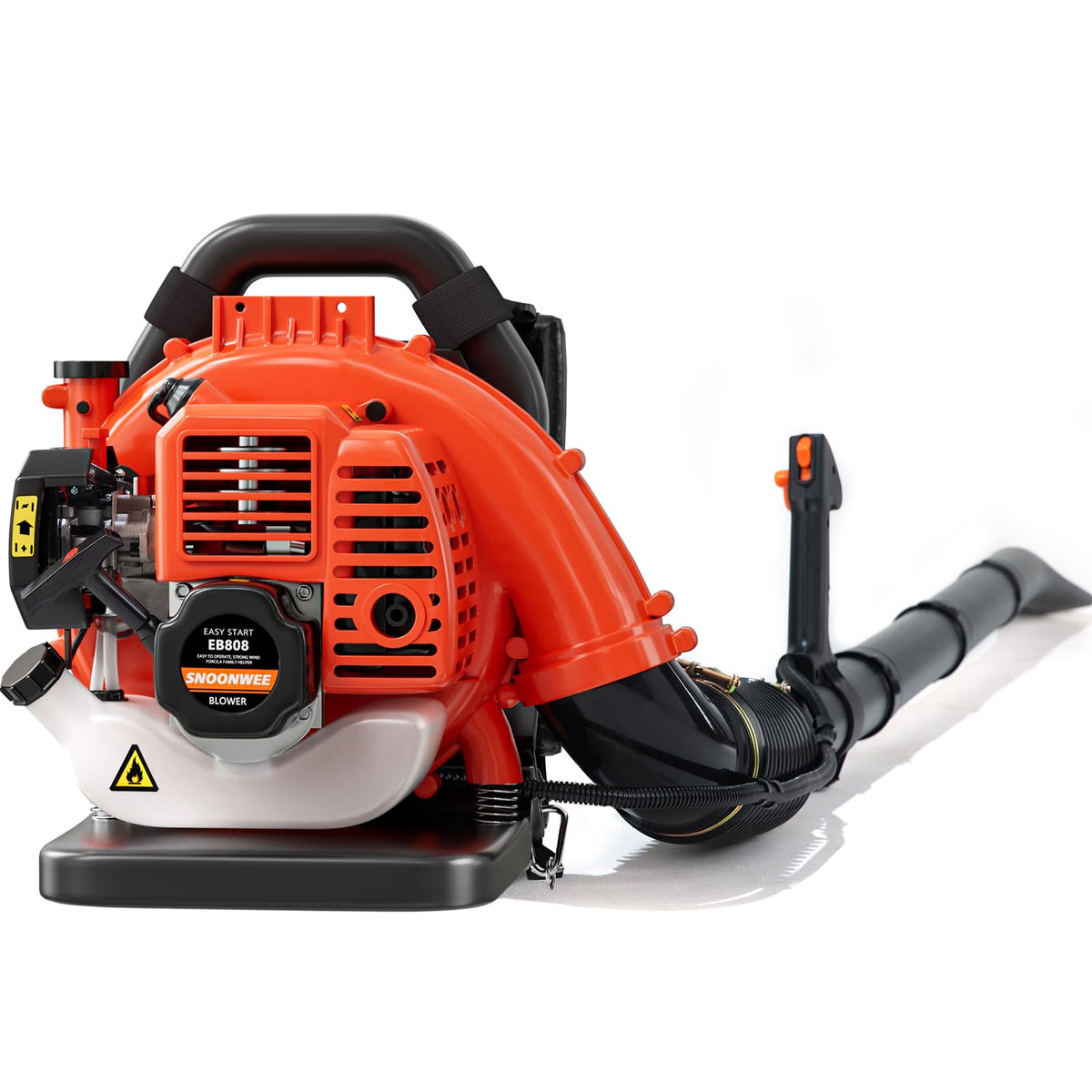 Relxxon backpack blower front view showing compact motor and intake for quick clearing