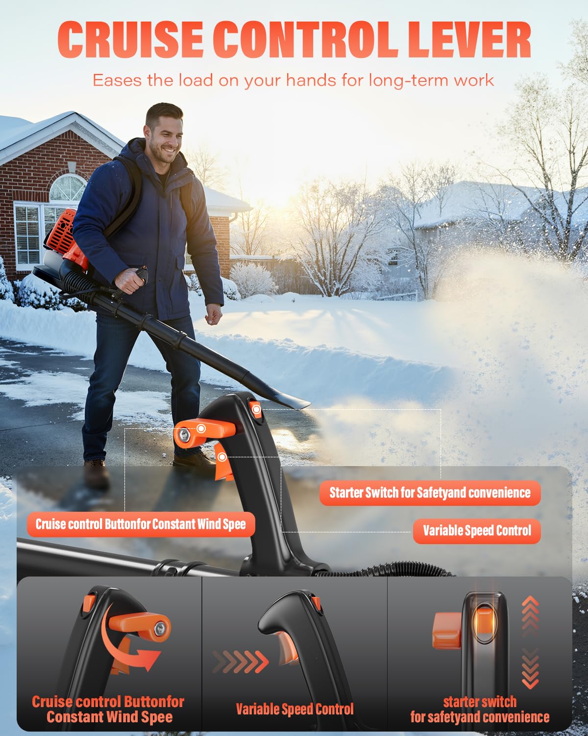 Relxxon blower in use moving leaves quickly across a yard