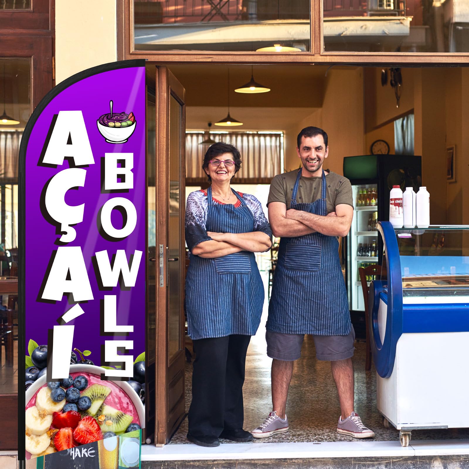 Remagr detailed pattern and Acai Bowls text improve readability and brand appeal