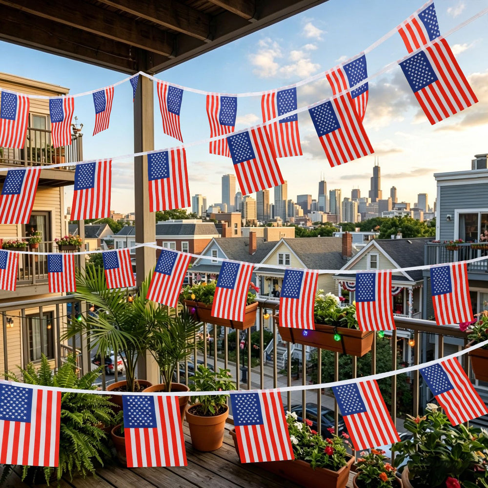 Remagr banner in backyard party scene creating a cohesive patriotic look