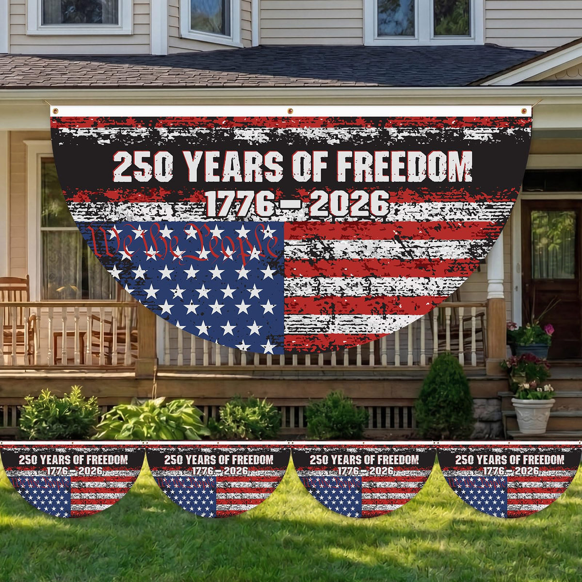 Remagr fan flag front display showing bold 250th anniversary graphics and patriotic appeal