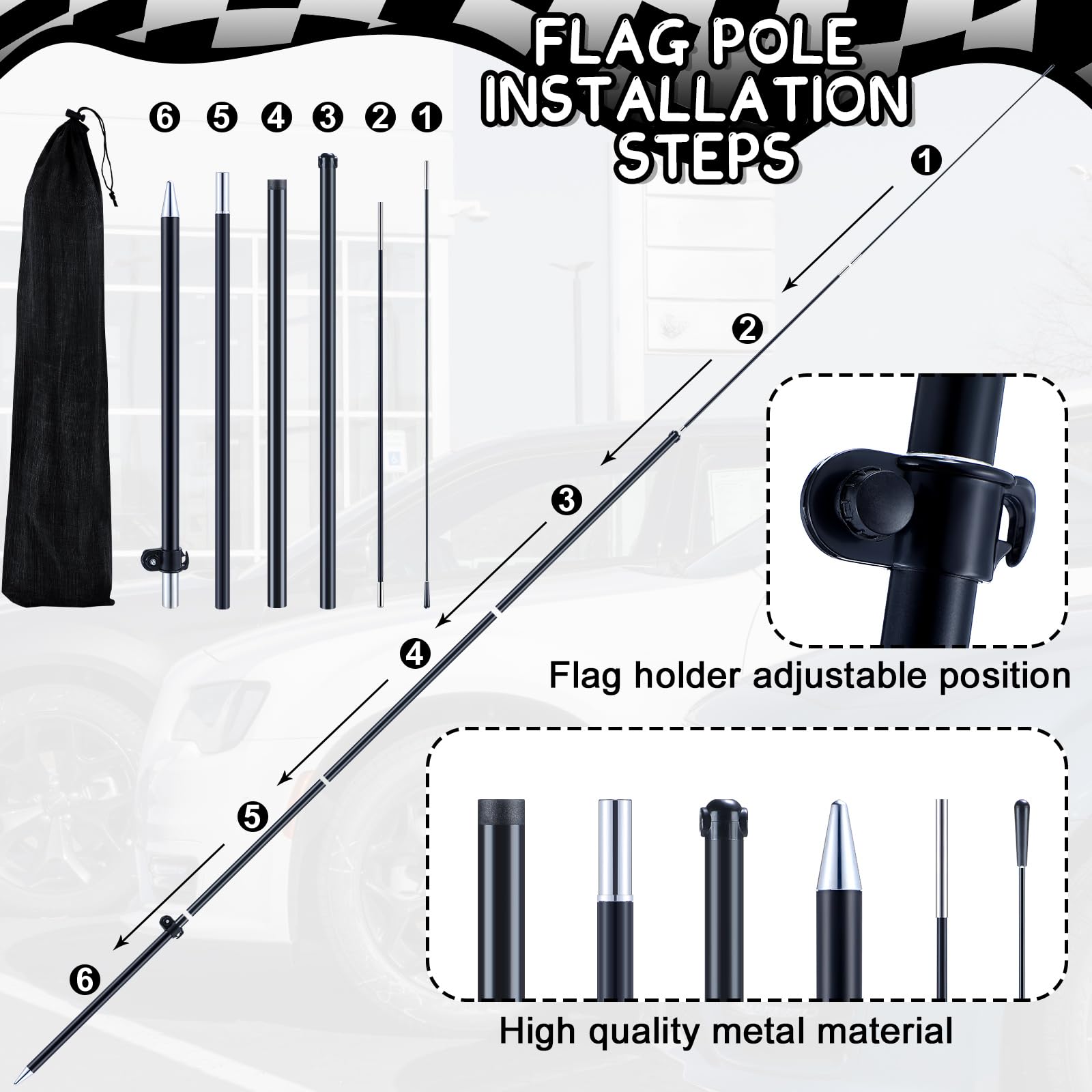 Remagr side profile of assembled flag illustrating tall swooper shape
