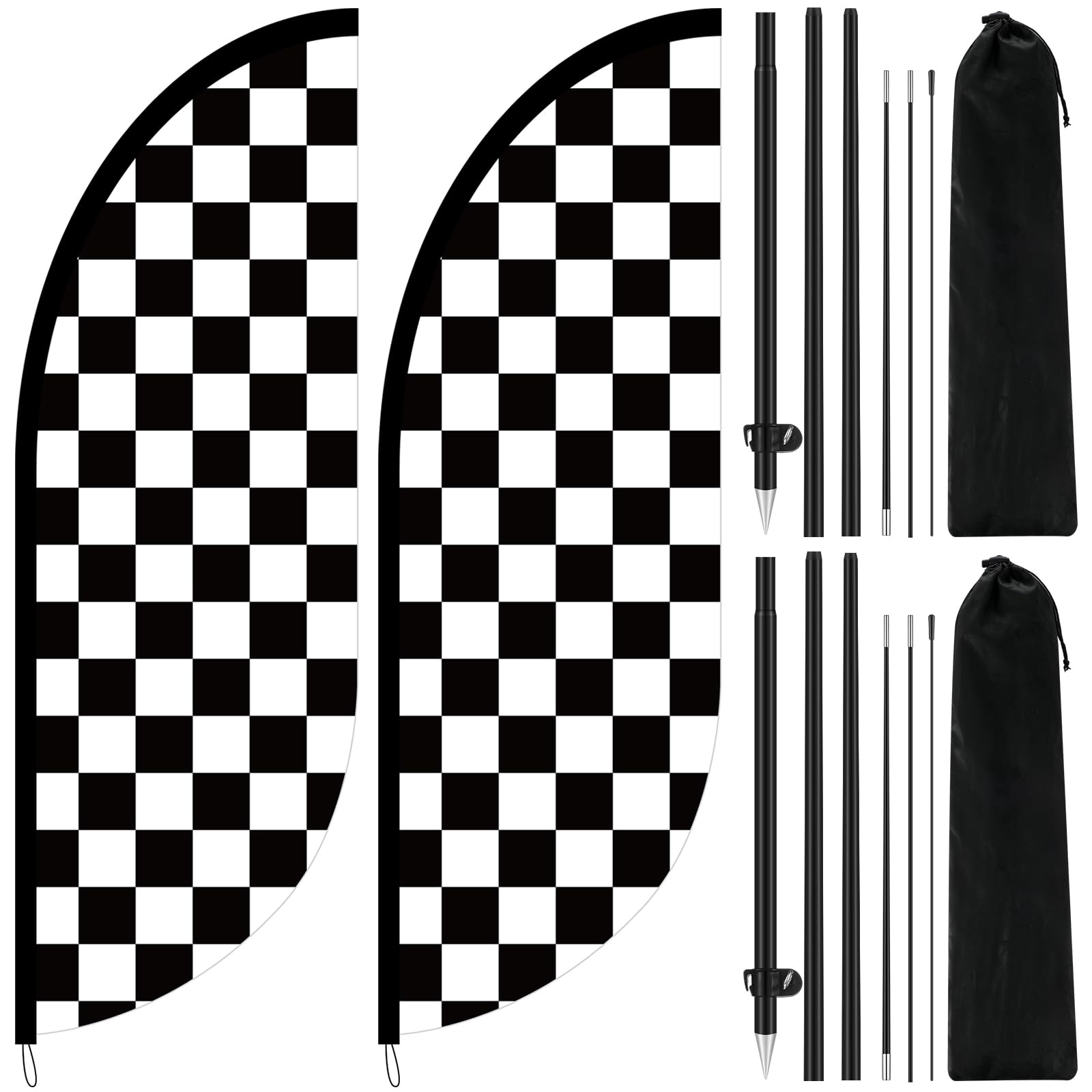 Remagr front view of black and white checkered swooper flag shows bold visibility