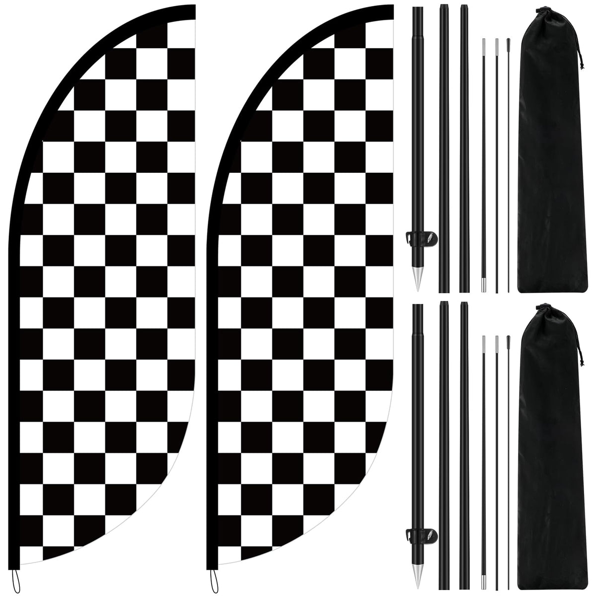 Remagr front view of black and white checkered swooper flag shows bold visibility