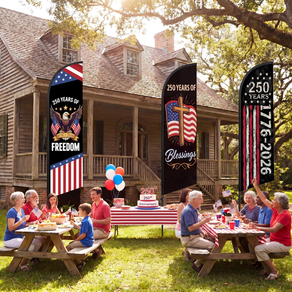 Remagr three-flag arrangement creating a coordinated patriotic display for events