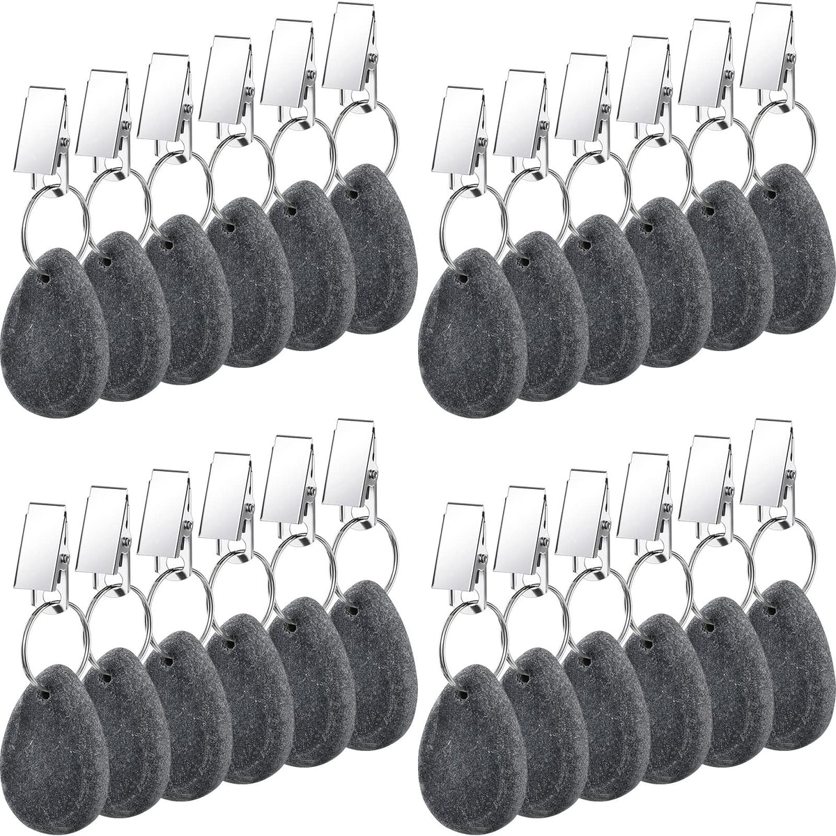 Remagr front view of 24-piece dark gray marble weights showing neat arrangement and compact size benefit