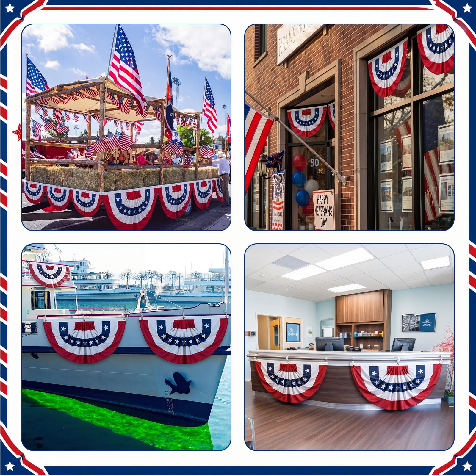 Remagr backyard party scene with flags, creates festive Fourth of July atmosphere