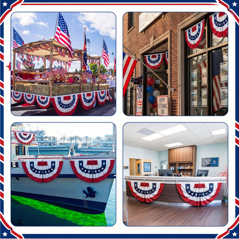 Remagr backyard party scene with flags, creates festive Fourth of July atmosphere