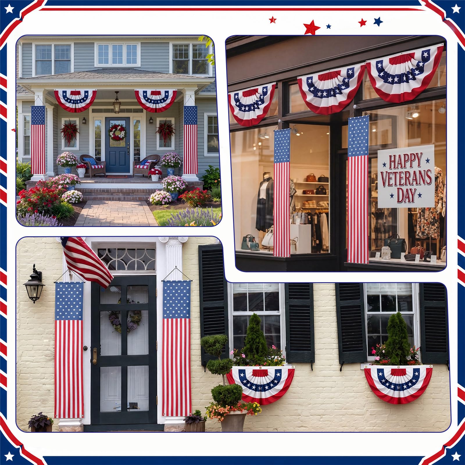 Remagr lifestyle front porch display showing coordinated set boosting curbside patriotism
