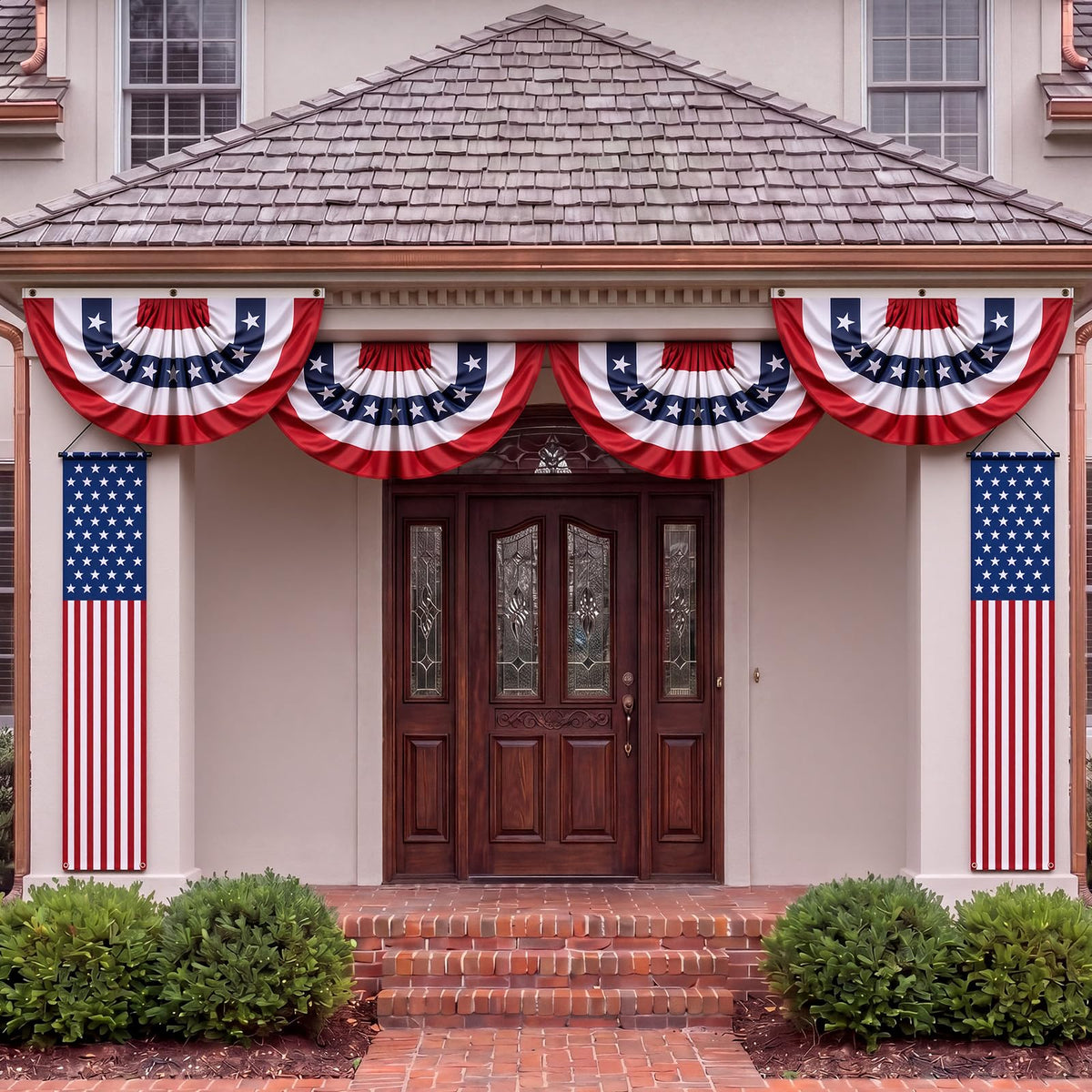 Remagr pleated fan flag front view showing bold stars and stripes and festive curb appeal