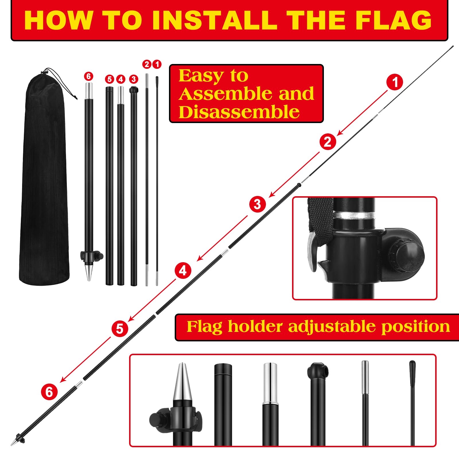 Remagr poles and ground stakes detail for quick secure assembly