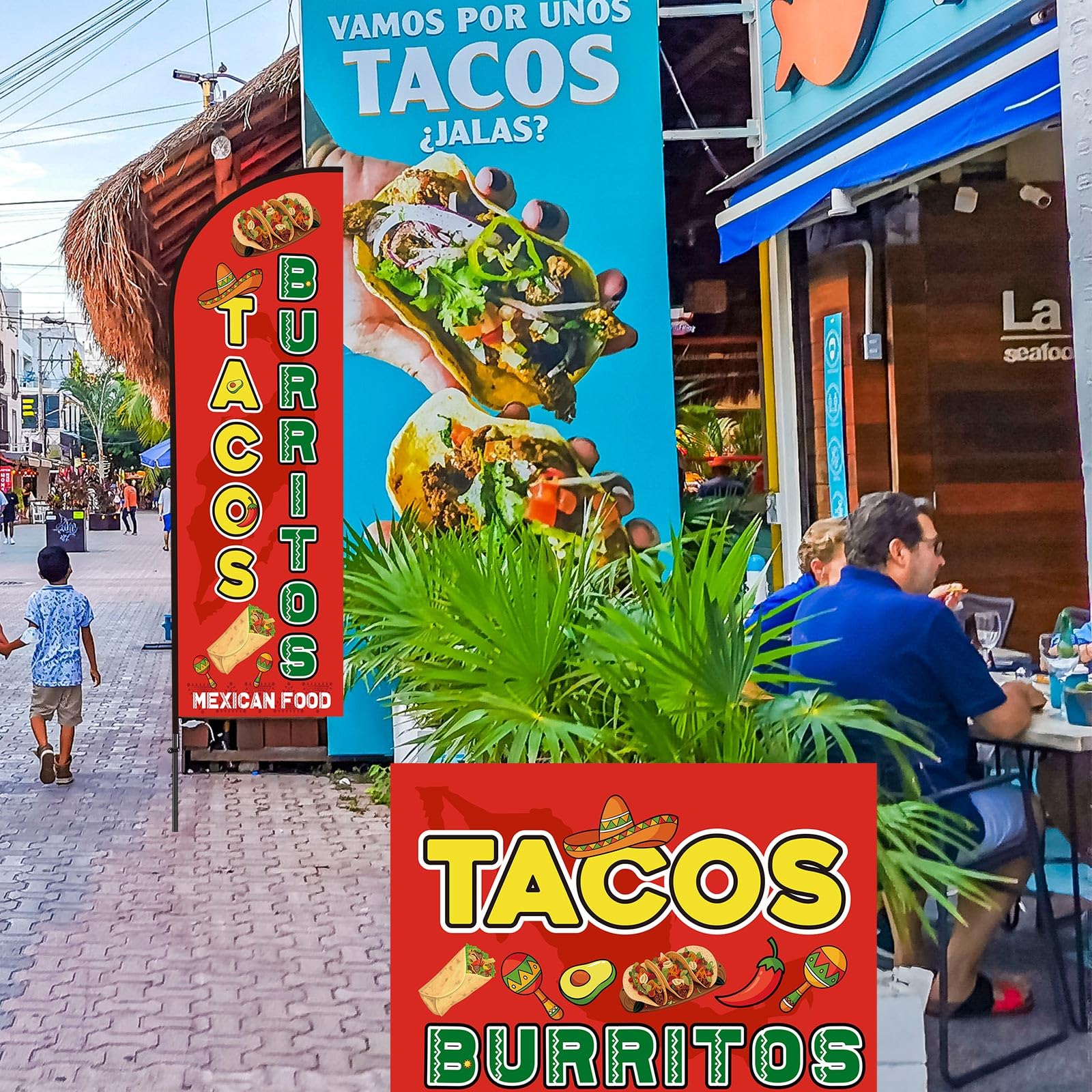 Remagr compact tacos burritos sign visible near entrance adding close-range attraction