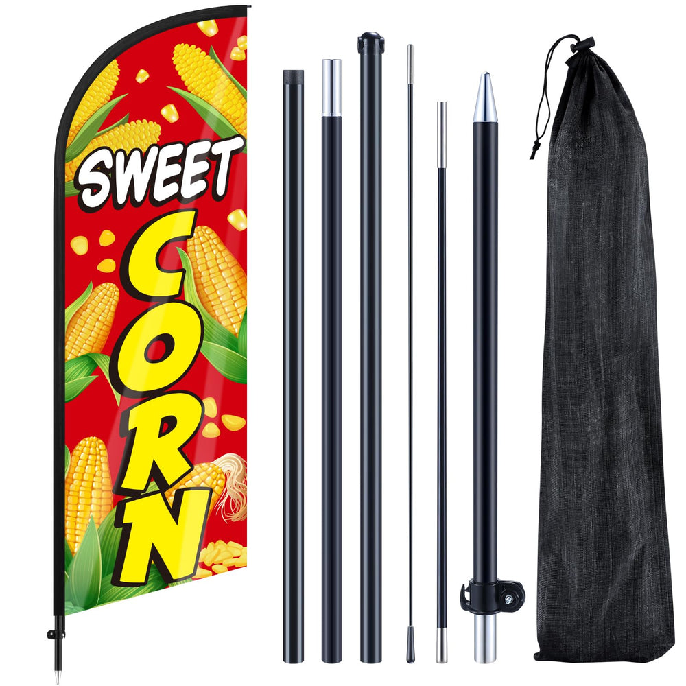 Remagr sweet corn flag front view showing bright graphic and easy-read text for attraction