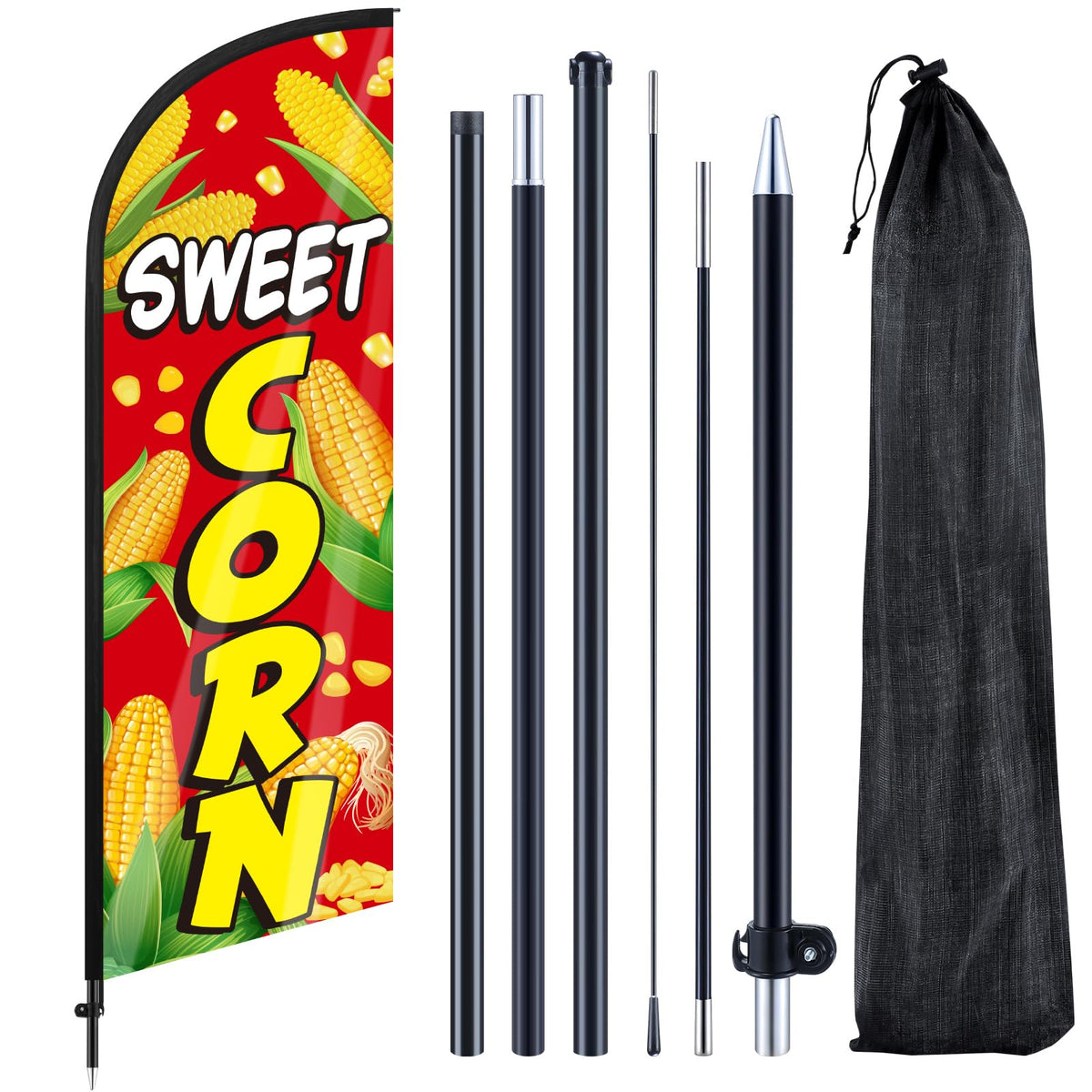 Remagr sweet corn flag front view showing bright graphic and easy-read text for attraction