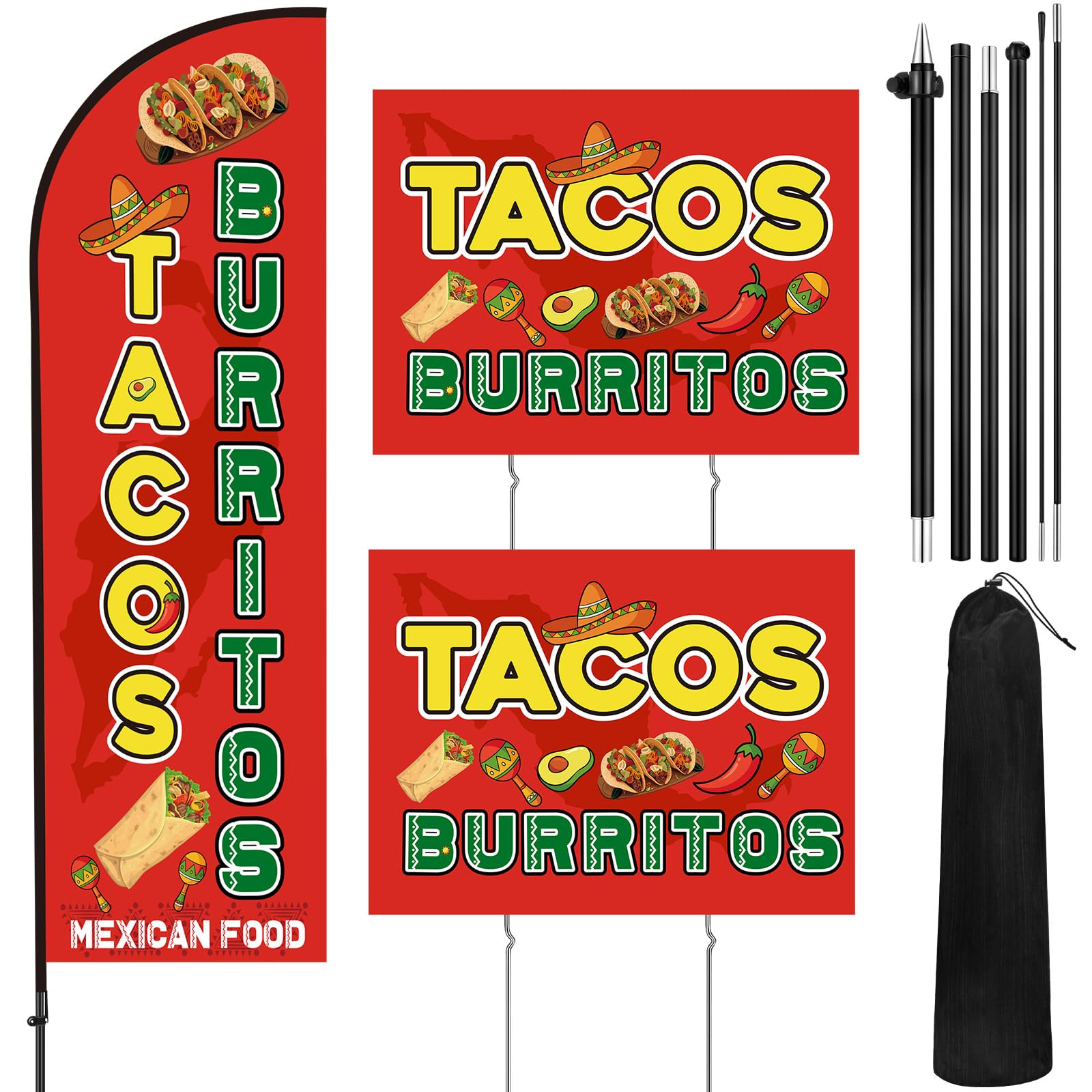 Remagr front display of tacos burritos flag showing bright branding and visibility