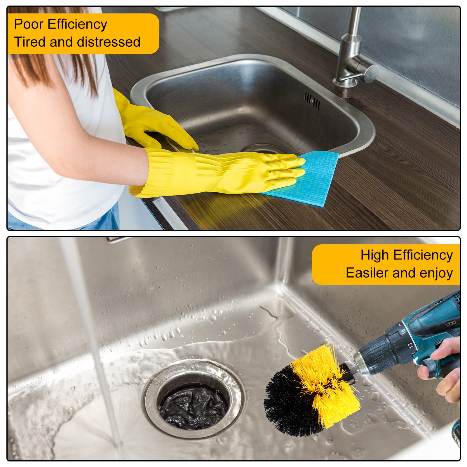 Remerry brush attached to drill cleaning a grout line for quicker results