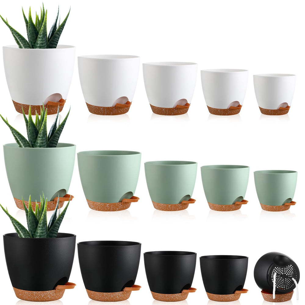 Remerry front view of 15-pack self watering planters showing variety and storage benefits