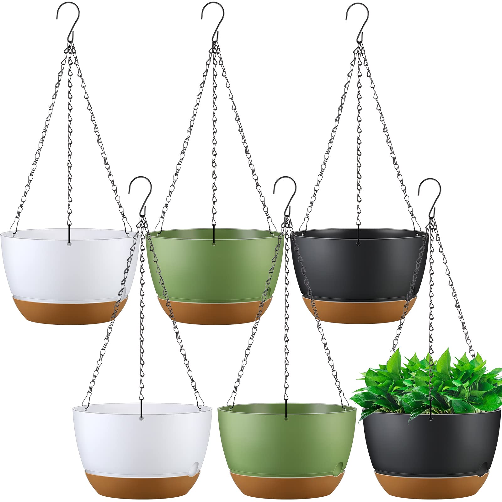 Remerry front view of six hanging planters ready to display, clear color coordination benefit
