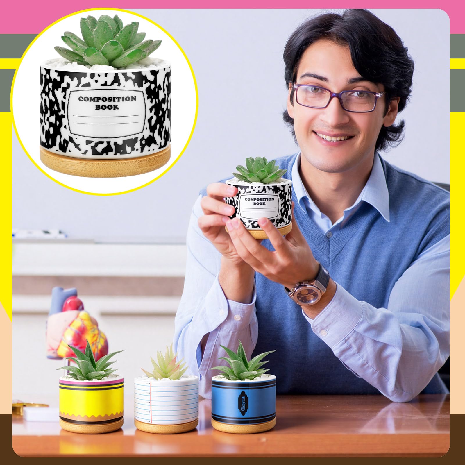 Remerry planters in use on a teacher desk adding cheerful greenery and focus
