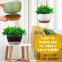 Remerry hanging planter in balcony setting with herbs, enhances small outdoor spaces