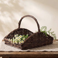 Remerry front view of wicker basket showing shape and walnut brown finish, stylish storage