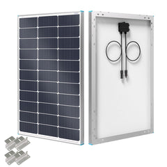 Renogy 100W front panel view showing compact high-efficiency layout and reliable power