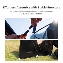 Renogy kickstands propped demonstrating one‑minute setup and stable tilt