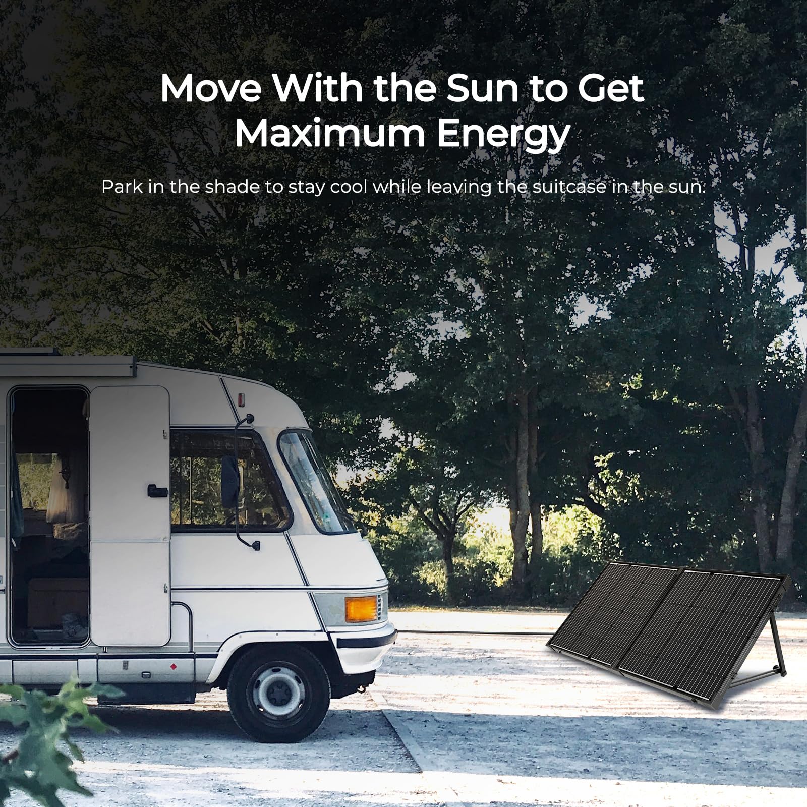 Renogy open panel with kickstand angled to maximize sun collection