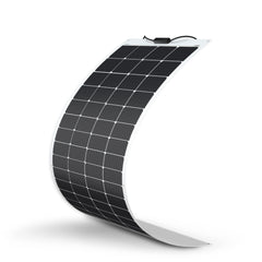 Renogy front view of 200W flexible solar panel showing sleek all‑black finish and high output