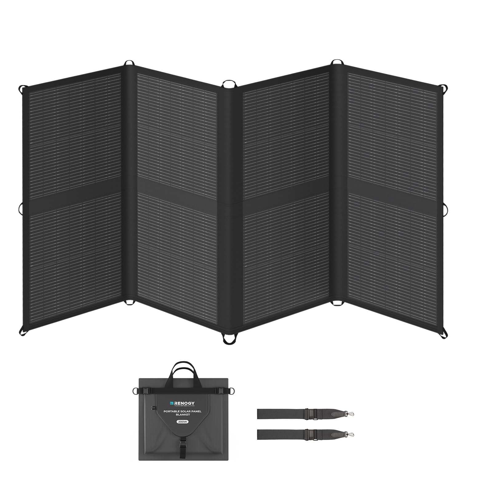 Renogy 200W front folded view showing compact carry and travel convenience
