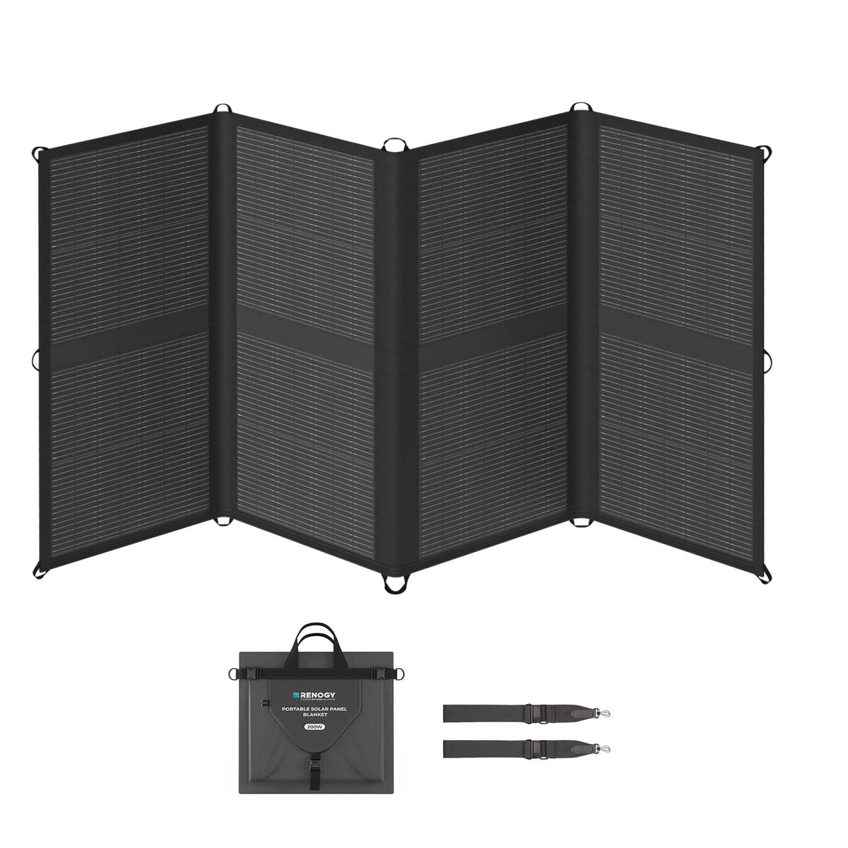 Renogy 200W front folded view showing compact carry and travel convenience